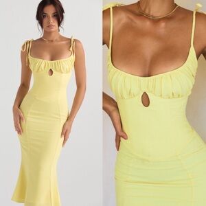 House of CB SOREN BUTTERCUP CUTOUT MIDI DRESS yellow size L NWOT